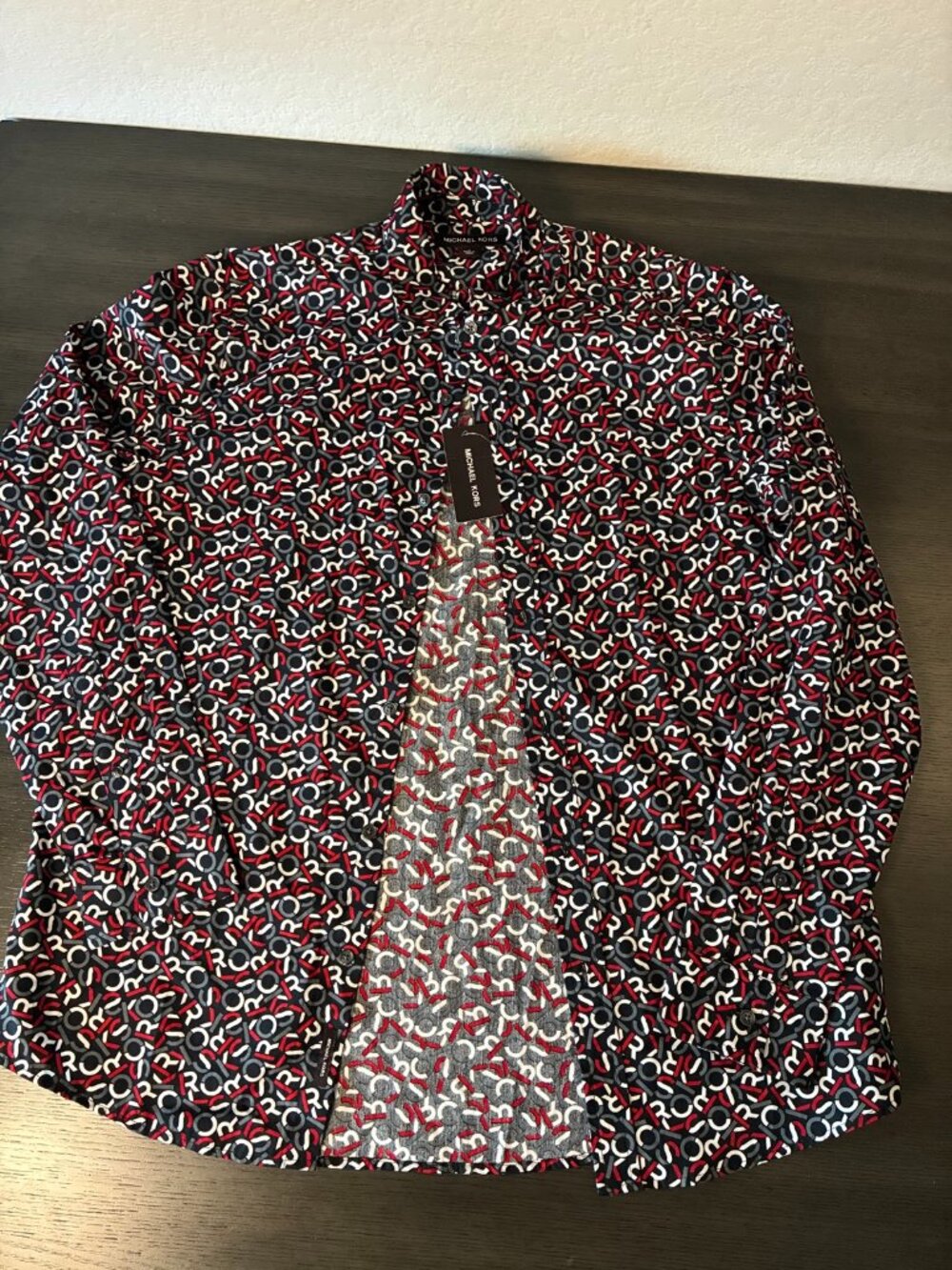 Michael Kors Men's Long-Sleeve Shirt L Black MK Monogram Print New with Tags